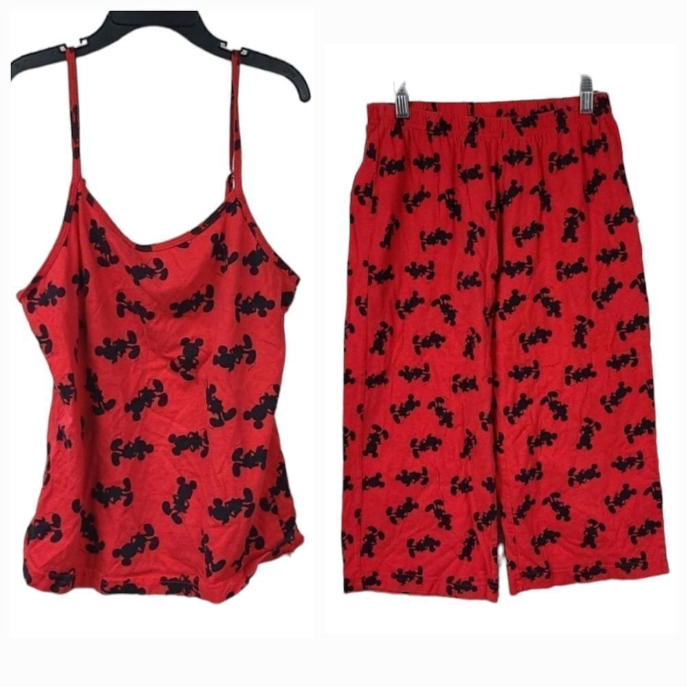Disney Mickey Mouse 2pc Cami PJs Pajama Set Red Black Silhouette Loungewear - Picture 2 of 13